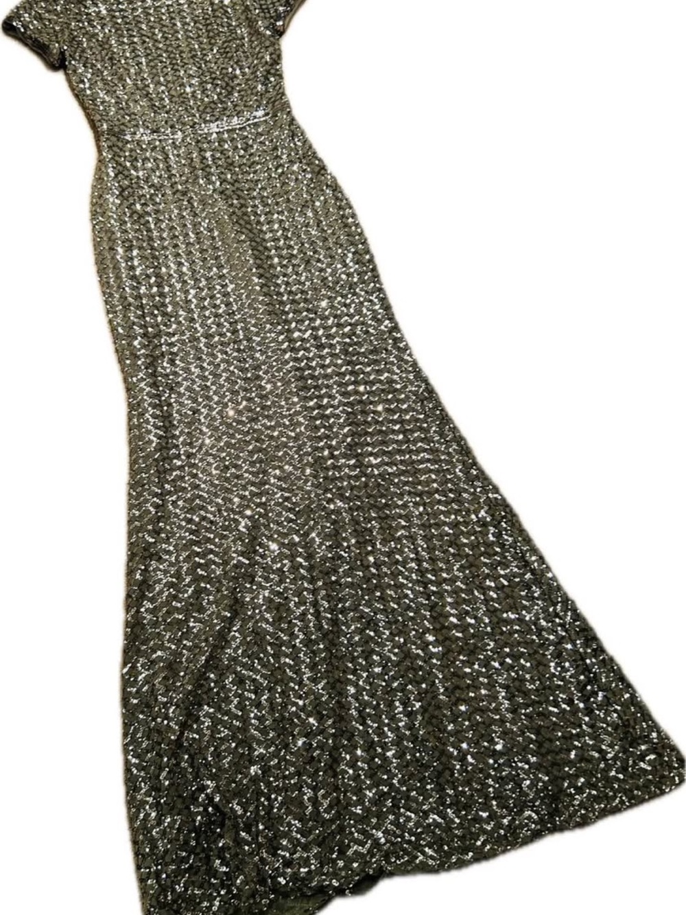 Betsy & Adam Silver Sequin Maxi Dress